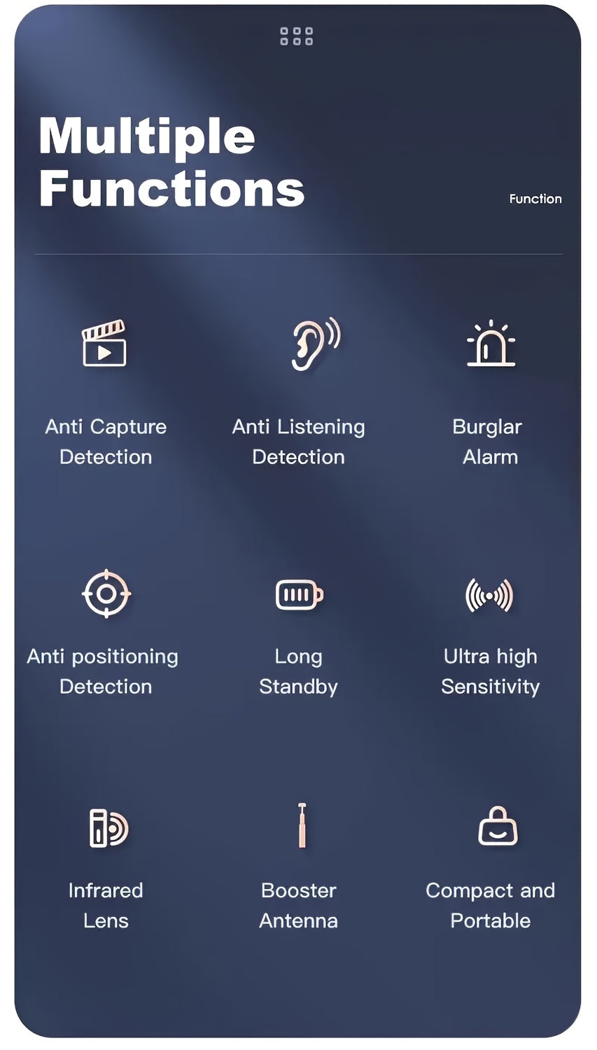 Détecteur de caméra cachée et scanner de signal RF anti-espion – Détecteur de mouchards portable pour traceurs GPS, dispositifs d'écoute sans fil, protection de la vie privée pour hôtels, voitures, maisons, bureaux et voyages
