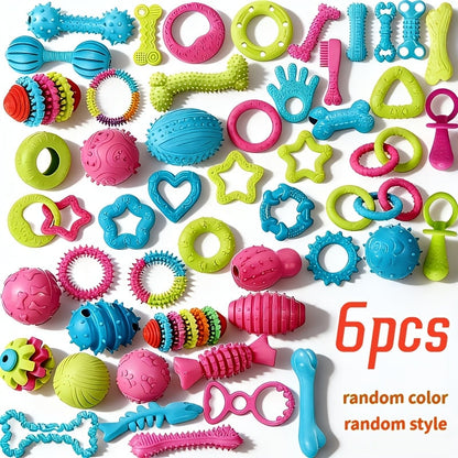 Ensemble de 6 jouets à mâcher pour chien - Jouets résistants aux morsures et à l'usure pour le nettoyage des dents et le lien affectif, jouets interactifs pour chiots et chiens adultes, styles assortis aléatoires