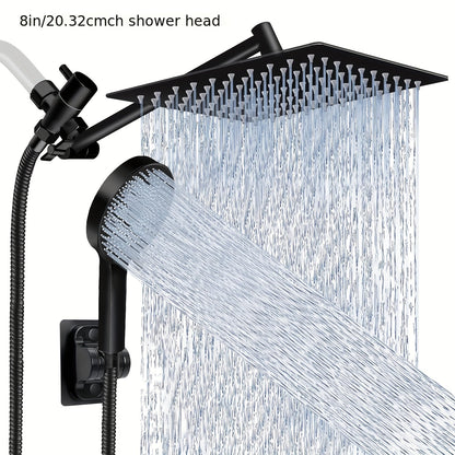 Combiné douche de tête haute pression et douchette à main, bras d'extension de 11 pouces, 9 réglages, anti-fuite, hauteur réglable, chrome noir mat