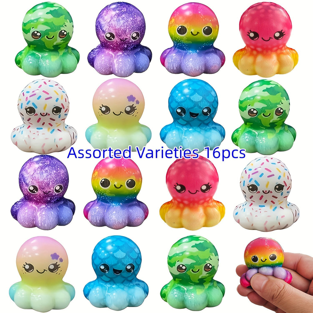 Lot de 16 jouets extensibles en forme de pieuvre, styles aléatoires, cadeaux en gros pour fêtes, sacs surprises, récompenses scolaires, cadeaux d'Halloween, de Noël, de Saint-Valentin, de Pâques et de fêtes pour enfants