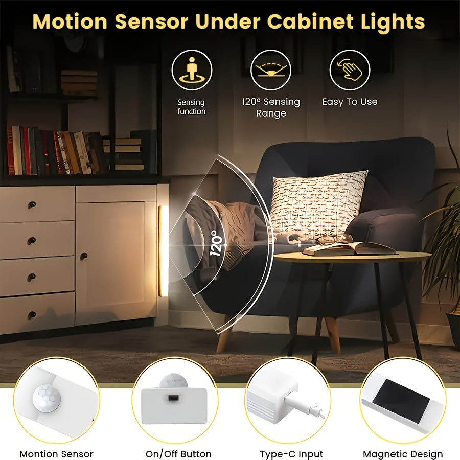 Lot de 3 et 6 éclairages LED pour placards avec détecteur de mouvement et recharge USB-C – Veilleuse magnétique sans fil sous meuble avec 3 modes pour cuisine, placard, escaliers, couloir et salle de bain, 10 cm/20 cm/30 cm