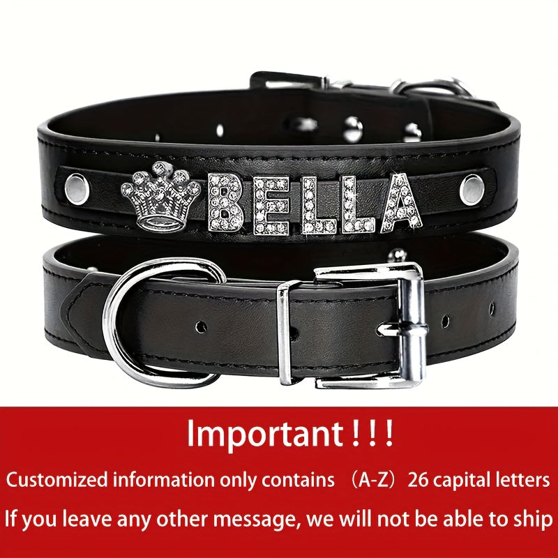 Collier pour chien en cuir PU personnalisé avec médaille - Collier d'identification personnalisé pour petits, moyens et grands chiens et chats XS S M L 8 couleurs, accessoire élégant pour animal de compagnie, cadeau, blanc, noir, rose, bleu, violet