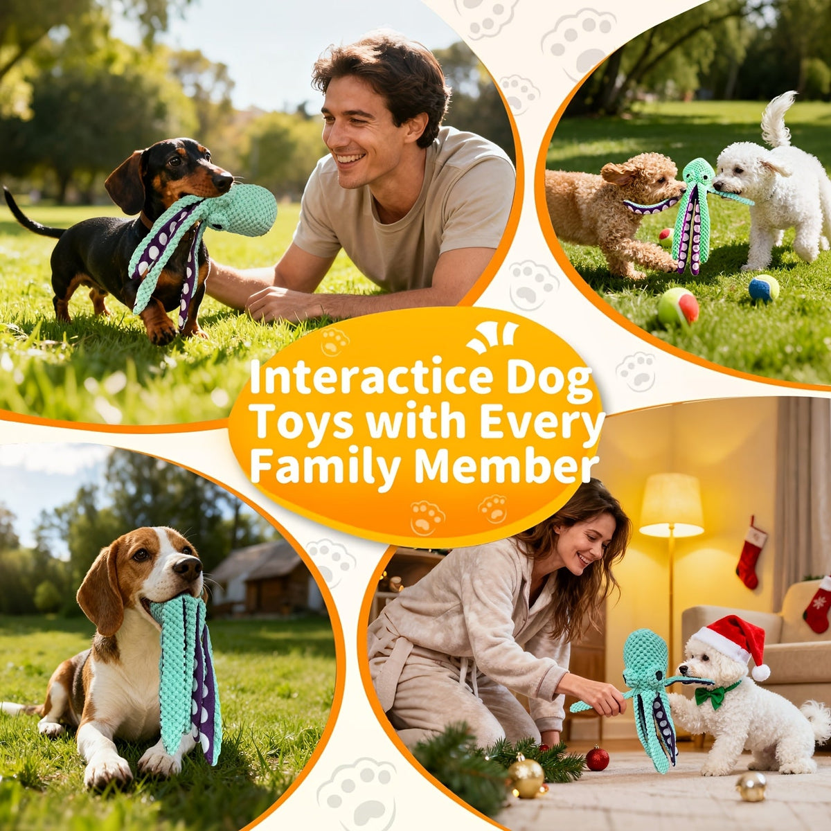 Jouet pour chien pieuvre en peluche avec pouic, jouet à mâcher interactif et durable pour chiens de taille moyenne, jouet en peluche sarcelle et violet avec pouic pour rapporter, dresser et soulager l'ennui