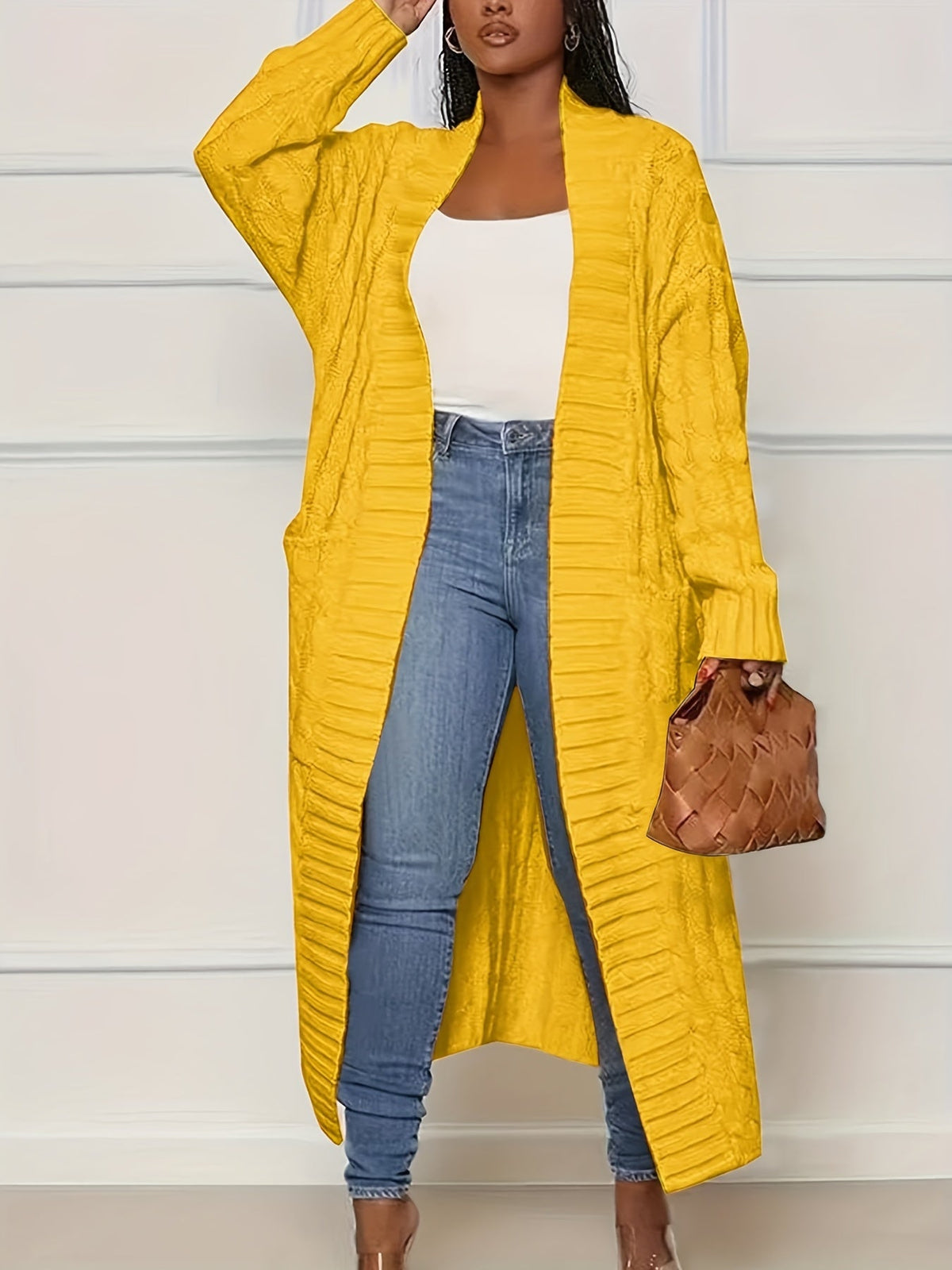 Gilet long en maille pour femme, ouvert sur le devant, cardigan mi-long, veste légère et décontractée, plusieurs couleurs, S-XXL, automne-hiver