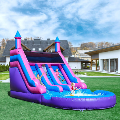 Toboggan aquatique gonflable avec château gonflable 6,4 x 3,35 x 4,1 m avec piscine, toboggan humide/sec pour enfants, aire de jeux extérieure, structure gonflable robuste de qualité commerciale avec toboggan intégré - Cadeau d'été idéal pour les enfants