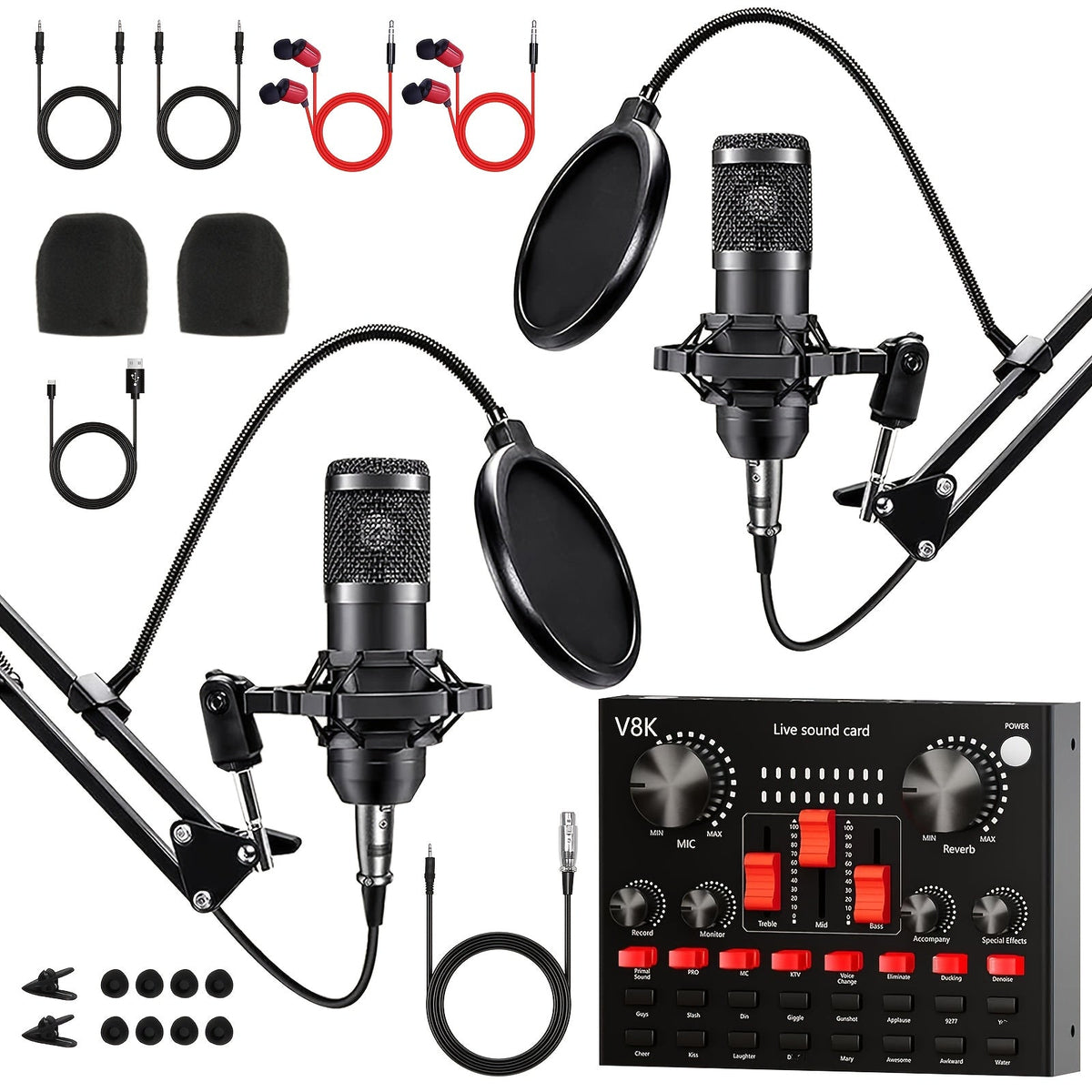Kit de studio d'enregistrement pour podcast BM-800 avec carte son live, changeur de voix et écouteurs – Kit d'interface audio complet pour streaming, vlogging et diffusion en direct, plusieurs modèles disponibles