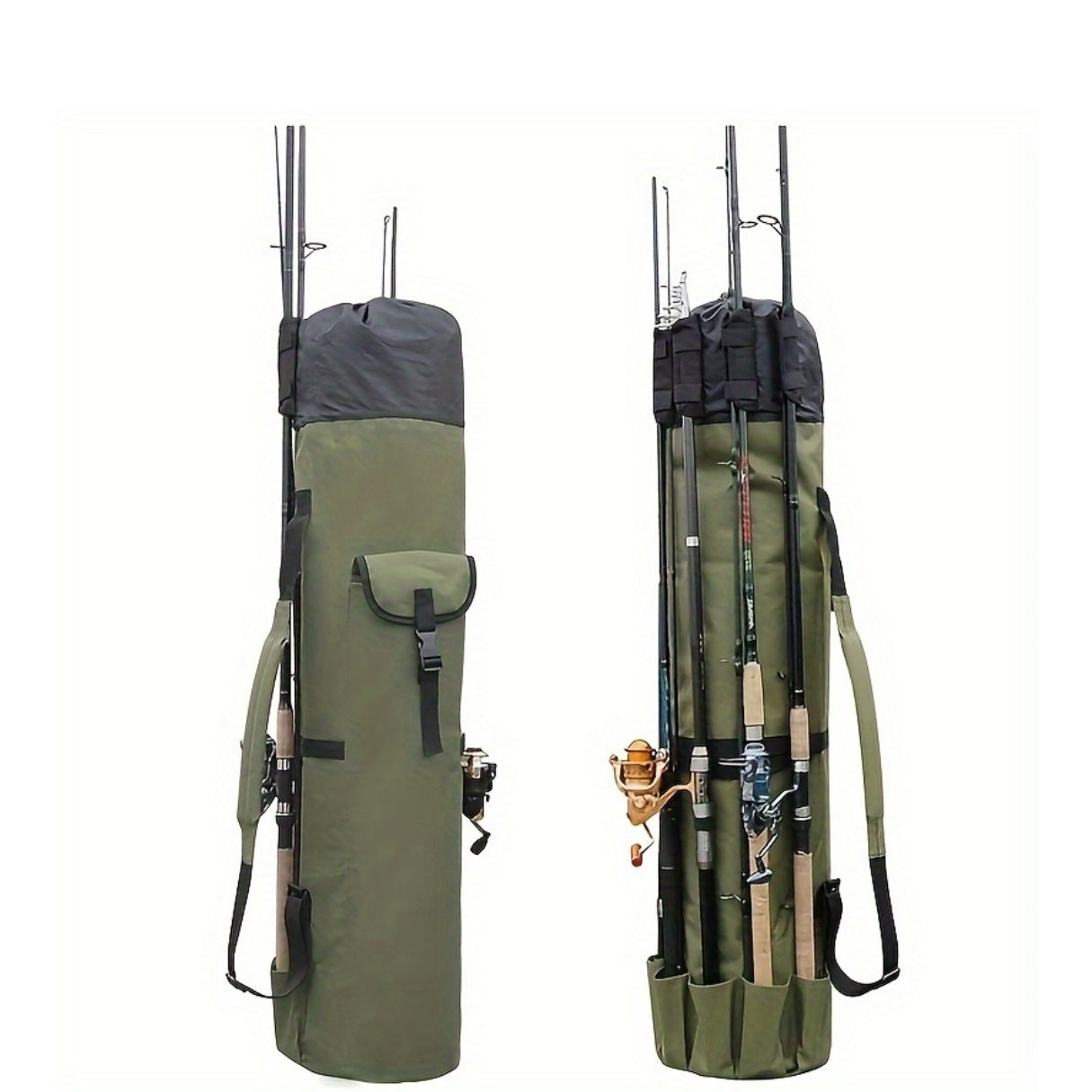Fishing Rod Bag Large Capacity Folding Durable Fishing Gear Carrier Bag Multifunctional Rod Holder Case with Two Lead Weights Fits Multiple Rods Tackle Organizer for Freshwater Saltwater Fishing
