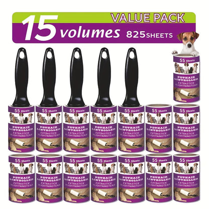Rouleau adhésif anti-poils d'animaux avec recharges - Rouleau collant ultra-adhésif pour poils de chien et de chat sur les meubles, tapis et vêtements - Kit de rouleau anti-peluches portable (4, 6, 10 ou 15 pièces)