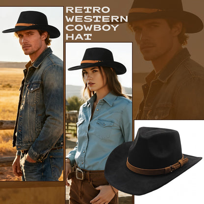 Chapeau de cowboy western rétro à large bord pour hommes et femmes – Chapeau unisexe style Fedora classique pour les voyages décontractés, la plage et les déguisements, disponible en 7 couleurs : marron, noir, kaki, beige, gris, blanc