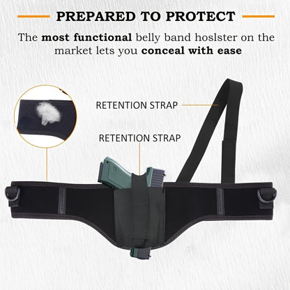 Étui de ceinture ventrale pour port dissimulé universel ambidextre compatible 9mm Glock série G, Sig P365, LCP, LC9 – Étui de pistolet de taille réglable à tir rapide en polyester pour hommes et femmes, tailles S M L