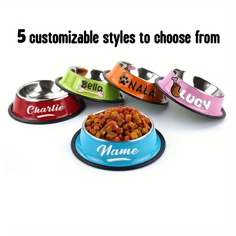 Gamelle personnalisée en acier inoxydable pour chien et chat - Bol gravé au nom de votre animal avec motif patte, cœur et couronne, antidérapante, 200 ml / 400 ml / 1000 ml, écuelle pour nourriture et eau, idée cadeau