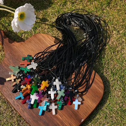 40pcs Natural Stone Cross Pendant & Necklace DIY Kit – 20 Quartz Imitation Gem Cross Pendants + 20 Adjustable Black Faux Leather Necklaces, Bulk Jewelry Making Supplies for Teens Women Bracelets Earrings Crafts