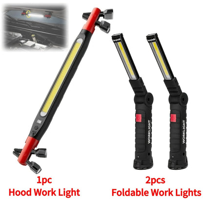 Lampe de travail LED COB rechargeable avec base magnétique – Lampe de poche portable de camping 1000 lumens, 5 modes, USB-C, lampe suspendue pour garage, jardin, urgence et extérieur, lot de 2/3/4