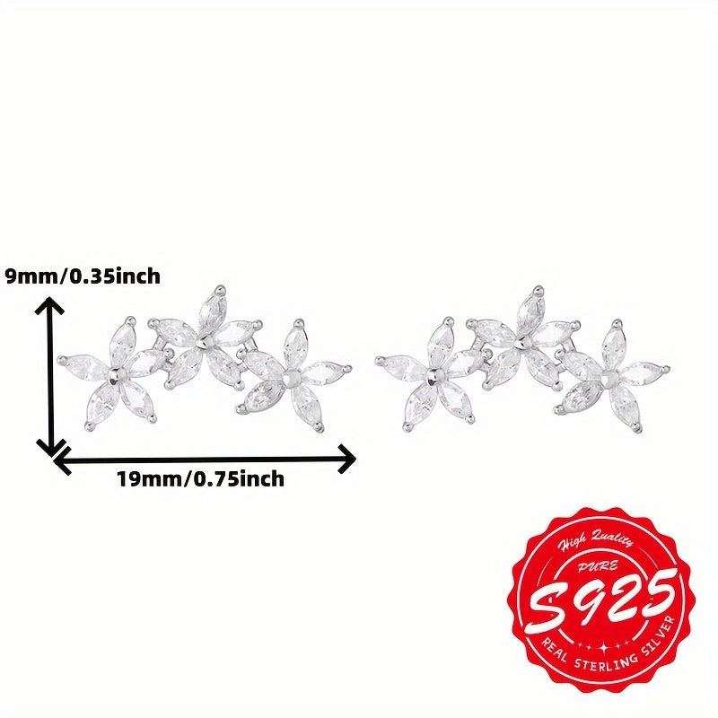 Boucles d'oreilles fleur  à cinq pétales en argent sterling S925 pour femme – Clous d'oreilles brillants, élégants et hypoallergéniques, design floral unique pour le quotidien, anniversaire et cadeau pour femme (4,65 g)