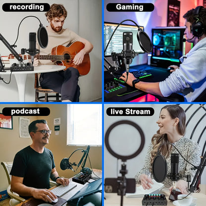 Kit d'enregistrement avec microphone à condensateur et carte son BM800 – Pack studio à domicile pour podcasting, streaming, voix off et musique, compatible avec PC, smartphone et tablette, plusieurs modèles disponibles