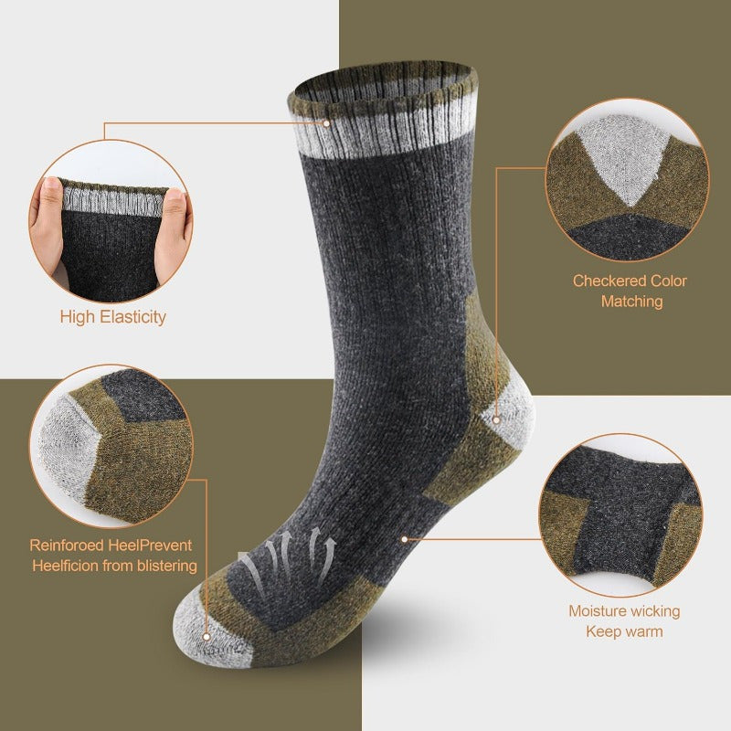 Chaussettes en laine pour hommes, lot de 5 paires, chaussettes thermiques extra épaisses pour l'hiver – 300 g/m², modèle lourd à rayures, lavables en machine, taille 40-47, chaussettes chaudes pour hommes, automne et hiver