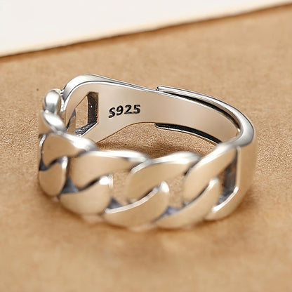 Bague cubaine réglable avec chaîne torsadée en argent 925 pour hommes et femmes – Bague unisexe pour index, bijou de style urbain unique, à superposer et à porter au quotidien