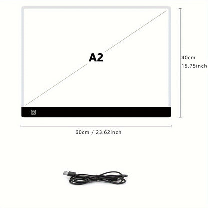Table lumineuse LED A2 pour diamond painting, traçage et dessin, 3 niveaux de luminosité, alimentée par USB, tablette lumineuse en acrylique ultra-fine, 40 x 60 cm, fournitures d'art diamant et animation