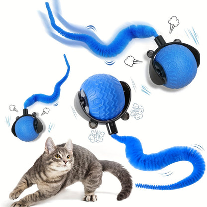 Jouet interactif électronique à bille roulante pour chat – Balle de poursuite intelligente automatique avec queue pour chats et chatons d'intérieur, jouet pour animaux de compagnie mobile anti-ennui pour chats adultes
