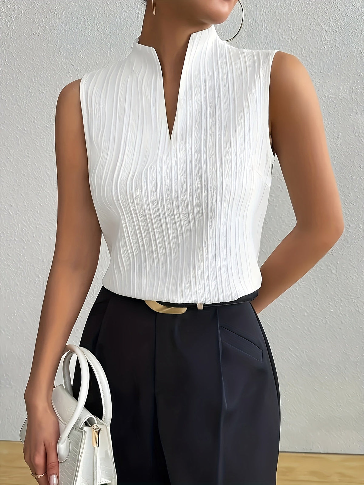 Haut sans manches à col en V pour femme, débardeur d'été décontracté, chemisier fluide à coupe ample - Blanc S M L XL