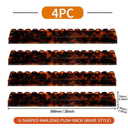Tortoiseshell Acrylic Mahjong Tile Rack Set 4 Pieces Wave Design Pusher Holder Smooth Sliding Transparent Rack with Storage Bag for American Mahjong Game Night Orange Beige Green