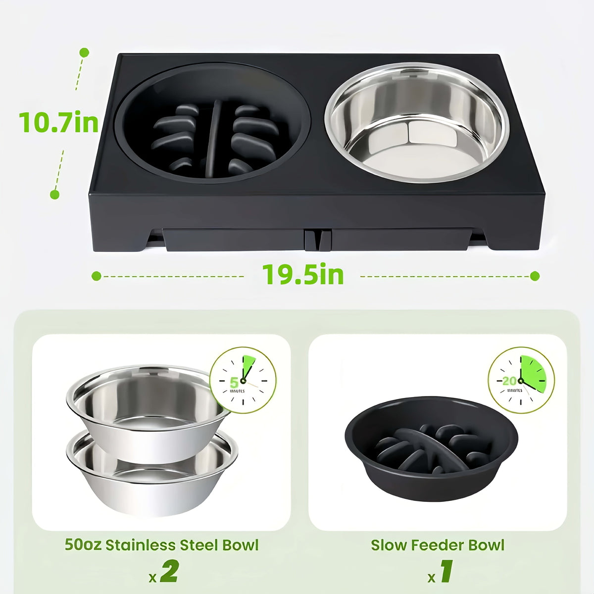 Support de gamelle réglable en hauteur avec gamelle anti-glouton et bol en acier inoxydable – Station de nourriture pliable à 5 niveaux pour chiens et chats de taille moyenne à grande, noir et rose