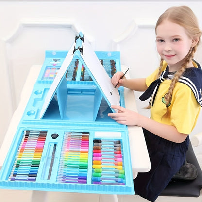 Kit de dessin et peinture pour enfants de 228 pièces avec chevalet, kit complet pour débutants de 3 à 12 ans, inclut carnet de croquis, livre de coloriage, marqueurs acryliques, feutres aquarellables, pastels à l'huile, crayons de couleur et gomme