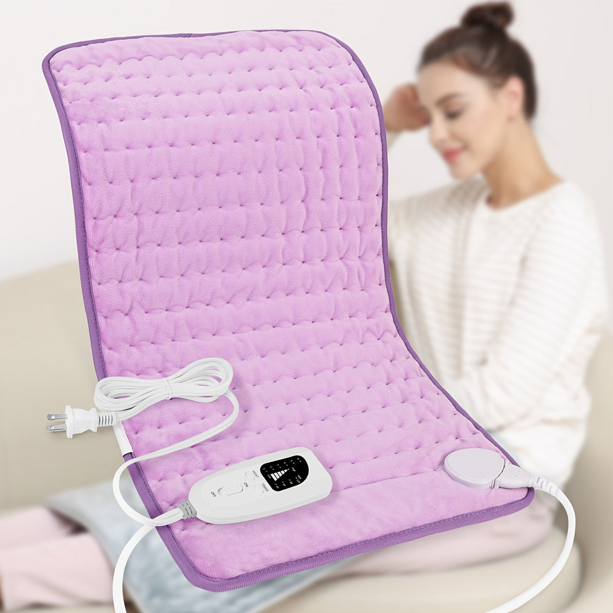Coussin chauffant extra large 60 cm x 30 cm pour le dos, le cou et les épaules – 6 réglages de chaleur, arrêt automatique, utilisation humide/sèche, flanelle lavable, cadeau idéal