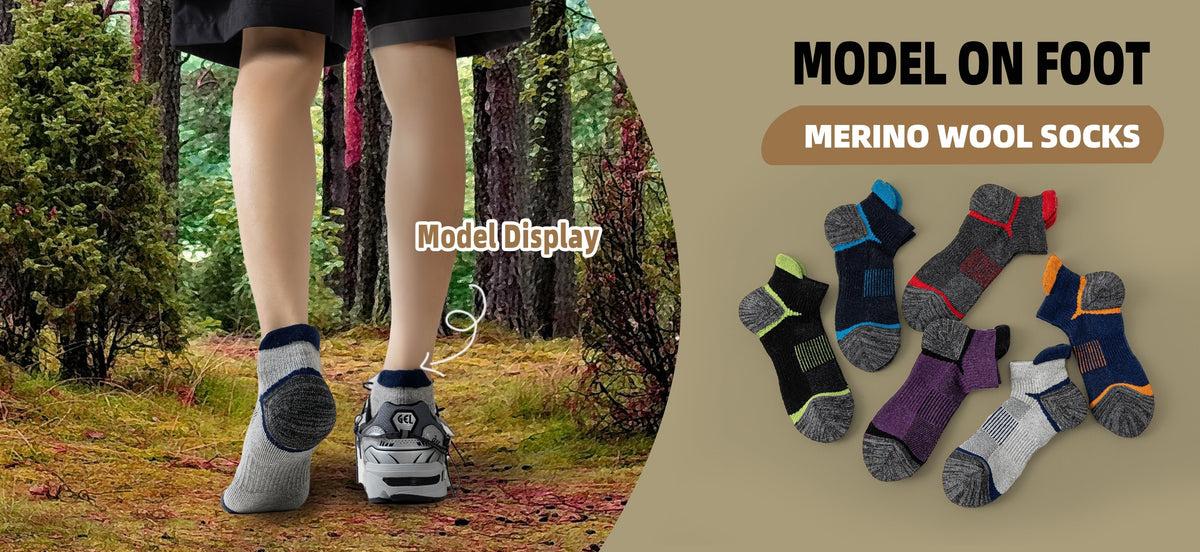 Lot de 6 paires de chaussettes de randonnée en laine mérinos pour hommes et femmes, chaussettes de course et de travail à cheville rembourrée avec soutien de compression, design invisible, respirant et absorbant l'humidité – Excellente idée cadeau