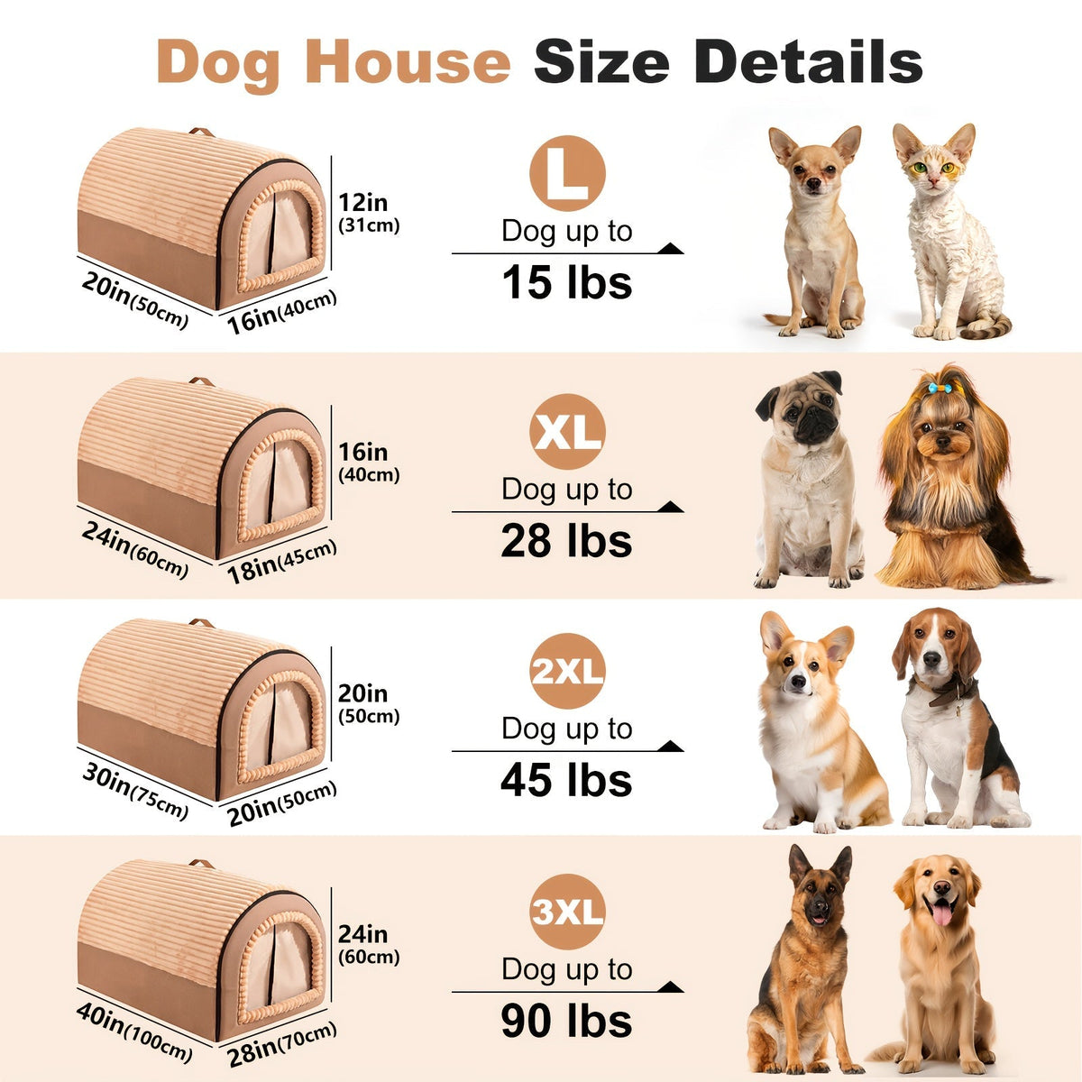 Niche pour chien pliable 2-en-1 toutes saisons – Maison pour animaux entièrement fermée avec poignée, nid douillet, doux et antidérapant, lavable pour chiens et chats de grande, moyenne et petite taille – Bavoir offert – Velora
