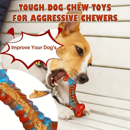 Jouets à mâcher ultra-résistants pour chiens destructeurs - Os en nylon indestructible pour grandes et moyennes races, jouet de dentition pour chiot, arômes bœuf et beurre de cacahuète, occupe les chiens