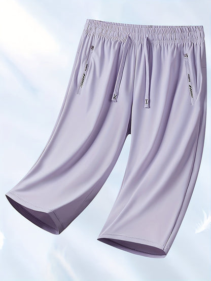 Women's Cooling Capri Pants Solid Color Mid Elasticity Smooth Fabric - Casual Lightweight Summer Cropped Pants for Daily Outings Leisure Travel Beach Vacation