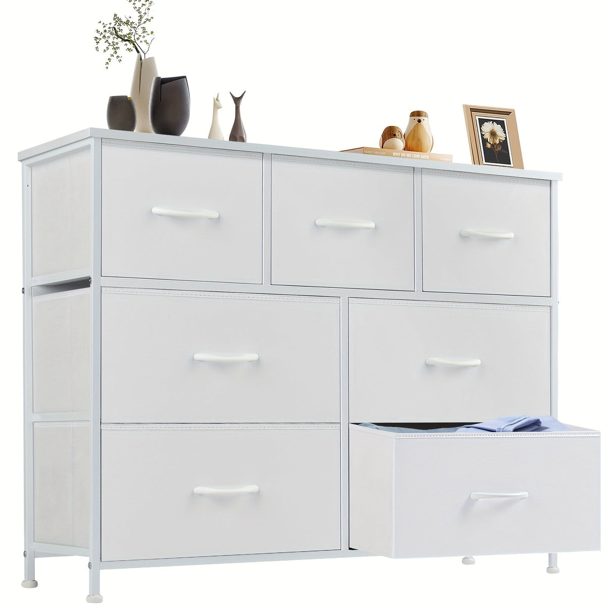 Meuble à tiroirs avec cadre en métal et dessus en bois massif – Organisateur de rangement pour bureau à domicile, 2 à 10 tiroirs, assemblage requis – Blanc, gris, noir, brun rustique – Caisson de rangement pour chambre, salon et bureau