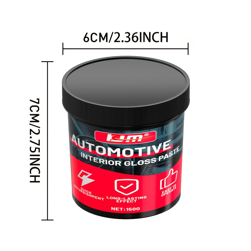 Crème de restauration et blanchiment pour plastiques automobiles KJM 150g avec éponge – Rénovateur tout-en-un pour tableau de bord, pneus et sièges, lustrant pour intérieur de voiture, soin des tissus d'ameublement, brillance longue durée et protection UV