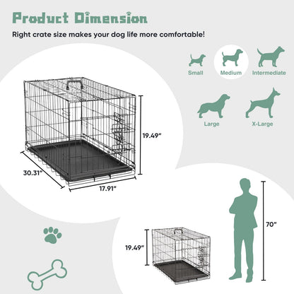 Cage pour chien pliable en fil métallique avec séparateur et plateau étanche – Chenil en métal repliable à double porte pour chiens de petite, moyenne et grande taille, pour intérieur, extérieur et voyage