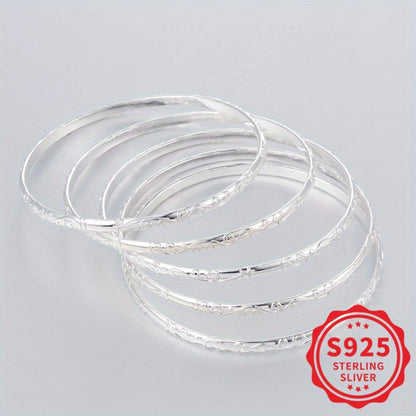 Lot de 5 bracelets géométriques en argent sterling 925 pour femme – Bijoux minimalistes empilables hypoallergéniques, cadeau idéal pour la fête des mères et le quotidien