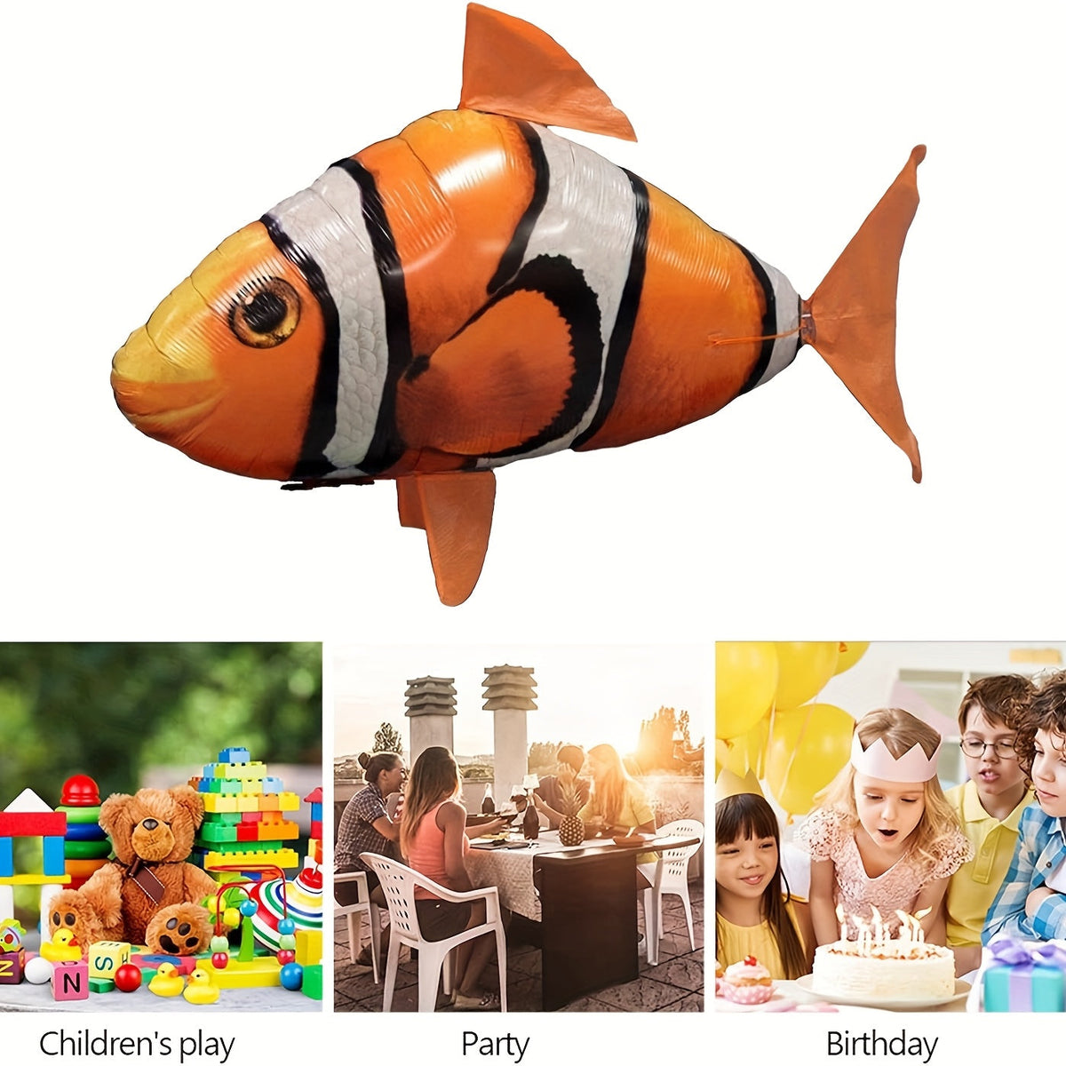 Jouet ballon gonflable requin volant télécommandé, poisson planeur flottant dans les airs, 145 cm, intérieur extérieur, cadeau d'anniversaire, Noël, Halloween pour enfants et adolescents, requin bleu ou poisson-clown orange