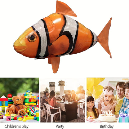 Jouet ballon gonflable requin volant télécommandé, poisson planeur flottant dans les airs, 145 cm, intérieur extérieur, cadeau d'anniversaire, Noël, Halloween pour enfants et adolescents, requin bleu ou poisson-clown orange