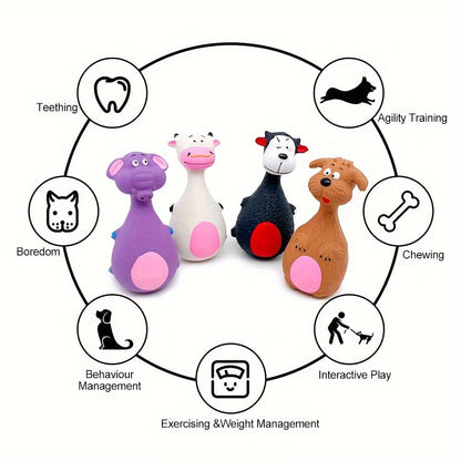 Lot de 4 jouets couineurs en latex pour chiens – Jouets à mâcher en forme de personnages au gros ventre pour chiots et chiens actifs, jeu interactif pour l'hygiène dentaire, accessoires durables et amusants pour les mâcheurs agressifs