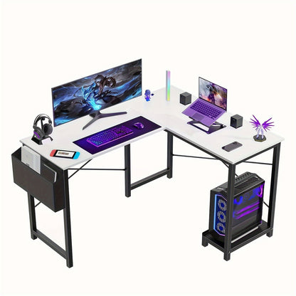 Bureau d'ordinateur en forme de L avec sac de rangement et étagères – Bureau d'angle réversible, poste de travail pour PC et ordinateur portable pour bureau à domicile, salle d'étude, bureau d'écriture peu encombrant