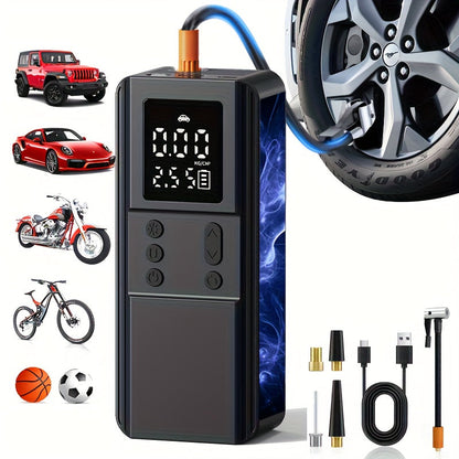 Compresseur d'air portable pour pneus de voiture, vélo, moto et ballons, manomètre numérique, arrêt automatique, versions USB et allume-cigare disponibles