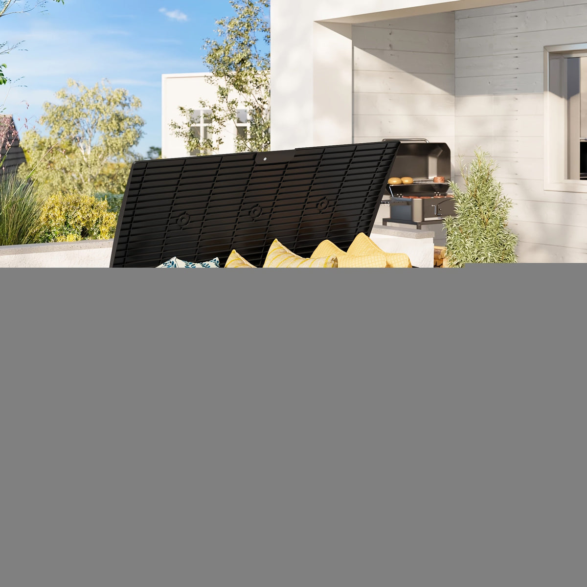 Coffre de rangement extérieur en résine de 284 litres avec poignées pour accessoires de piscine, outils de jardin et équipement de camping
