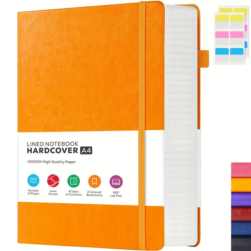 Carnet à couverture rigide A4 320 pages – Grand journal en cuir ligné pour femmes et hommes, papier épais 100 g/m², carnet ligné 21,6 x 28 cm pour le travail, l'école, les études, l'écriture et les affaires, 6 couleurs