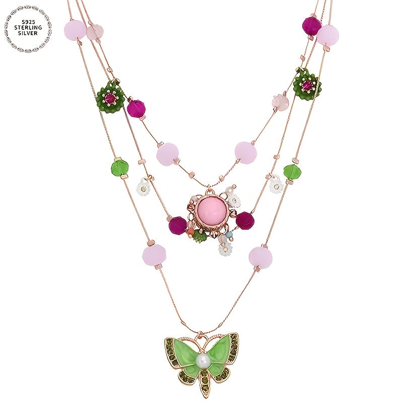 Parure collier multi-rangs et boucles d'oreilles en argent sterling 925 fait main avec perles et breloque cœur pour femme – Bijou pierre de naissance de décembre, cadeau élégant pour le quotidien et les mariages avec boîte cadeau offerte