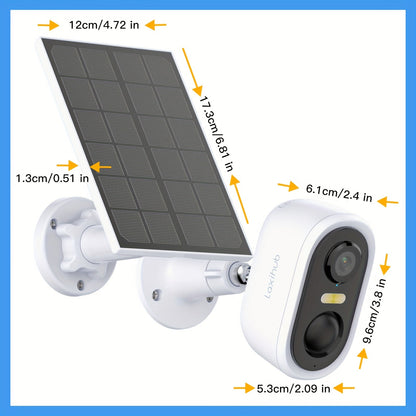 Caméra de sécurité extérieure solaire 3MP 1296P FHD – Batterie rechargeable, WiFi 2,4 GHz, détection de mouvement IA, projecteur, étanchéité IP65, vision nocturne couleur, audio bidirectionnel, stockage Cloud et carte SD
