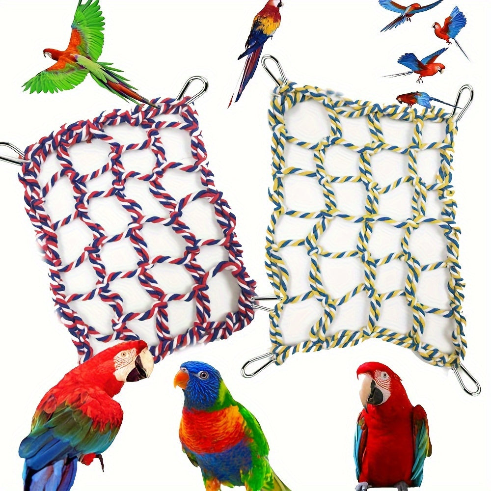 Filet d'escalade pour cage à oiseaux - Jouet hamac échelle en corde de coton colorée pour perroquets, calopsittes, conures, perruches, petits oiseaux et hamsters - Accessoire perchoir balançoire à mâcher pour activité suspendue