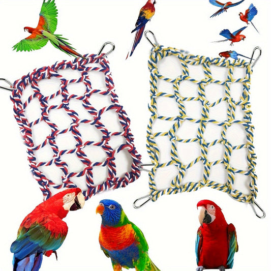 Filet d'escalade pour cage à oiseaux - Jouet hamac échelle en corde de coton colorée pour perroquets, calopsittes, conures, perruches, petits oiseaux et hamsters - Accessoire perchoir balançoire à mâcher pour activité suspendue