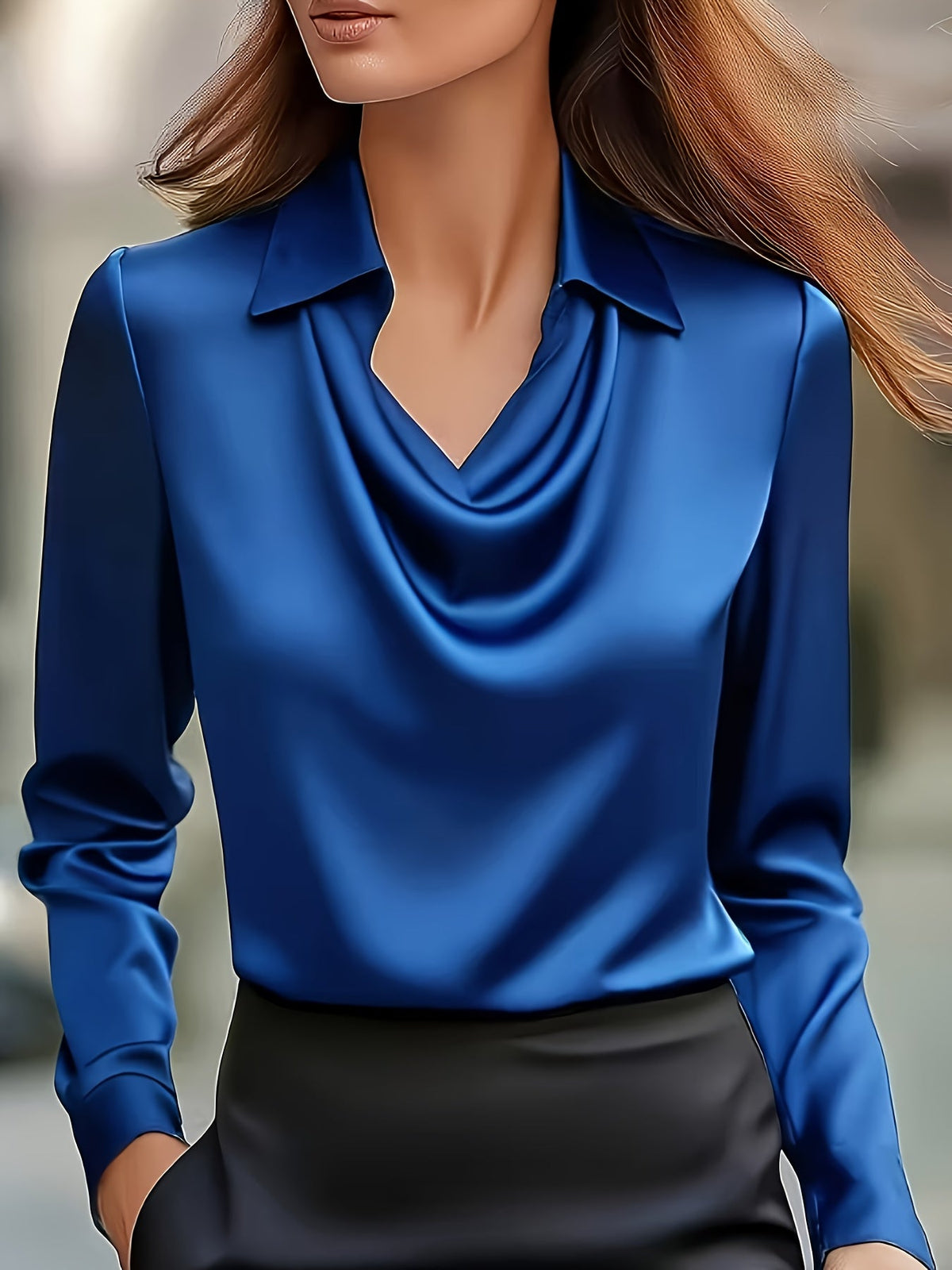 Chemise ample à col montant pour femme, haut à encolure danseuse, couleurs rose champagne, rouge, bleu, bordeaux, tailles S, M, L, XL, XXL, chemisier décontracté