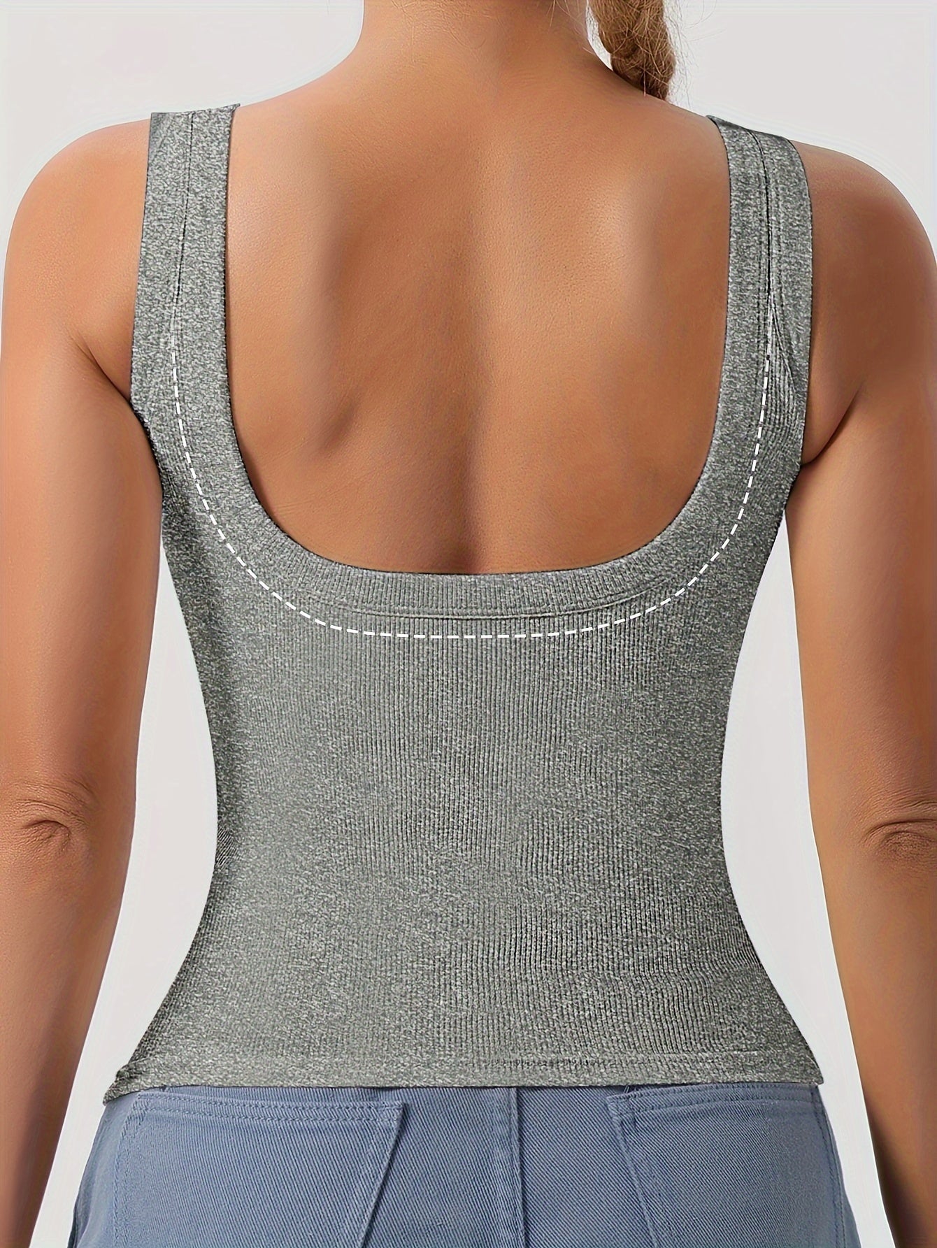 Women's Scoop Neck Tank Top Removable Chest Padding Slim Fit Casual Summer Sleeveless Top 8 Colors XS-XL
