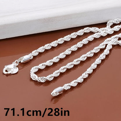 Collier chaîne torsadée plaqué argent 925, style tribal simple en acier inoxydable, unisexe, 18-30 pouces - Bijou pour hommes et femmes, idéal au quotidien ou pour les fêtes, cadeau pour la Saint-Valentin, toutes saisons